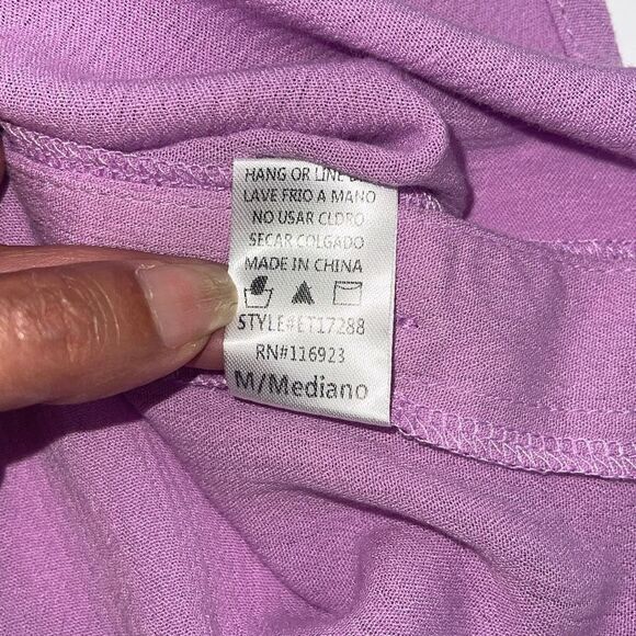 Easel Women’s Button Up Rayon Shirt Top 3/4 Sleeve Cuffed Pocket Purple Size Med - Picture 7 of 9